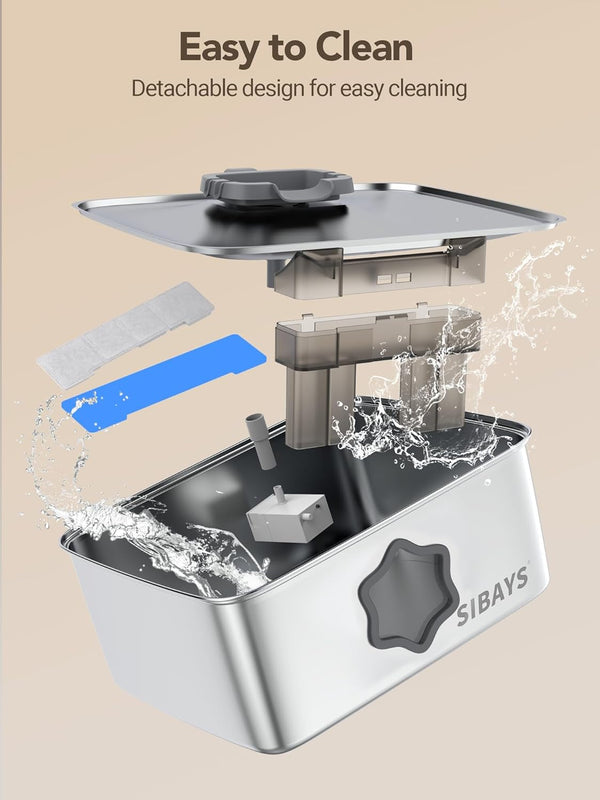 SIBAYS 4Gal/15L Dog Water Fountain, Stainless Steel Pet Water Fountain with Water Level Window & LED Light, Quiet Automatic Dog Water Bowl Dispenser for Large Dogs & Multi-Pet, Easy to Clean FS818