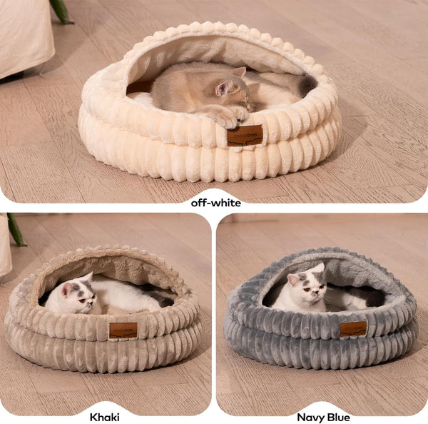CHEERPALS Cat Cave Bed for Indoor Cats, Washable Covered Cat Bed Hooded Kitty Bed Soft Fluffy Pet Bed for Puppy and Small Dog(White)9