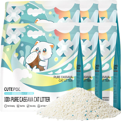 Cassava Clumping Cat Litter, Non Sticking, Rapid Clumping, Water Absorbent, Dust-Free, 11Lb (2 Pack of 5.5Lb Bags)10