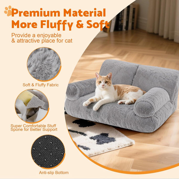 Gimars Upgrade Large Cat Bed for Indoor Cats -Added 10% More Stuff Sponge, Orthopedic Pet Couch Beds with Bolstered Edges, Fluffy Washable & Removable Cover, anti Slip Base, Grey | 10% More Stuff Sponge, Orthopedic Pet Couch with Bolstered Edges, Fluffy Washable & Removable Cover, anti Slip Base4