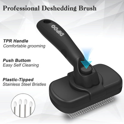 Dipoo Self Cleaning Shedding Brush - Skin Friendly Grooming Tool for Dogs, Cats, and Puppies, Deshedding and Hair Removal for Long and Short Haired Pets, Black2