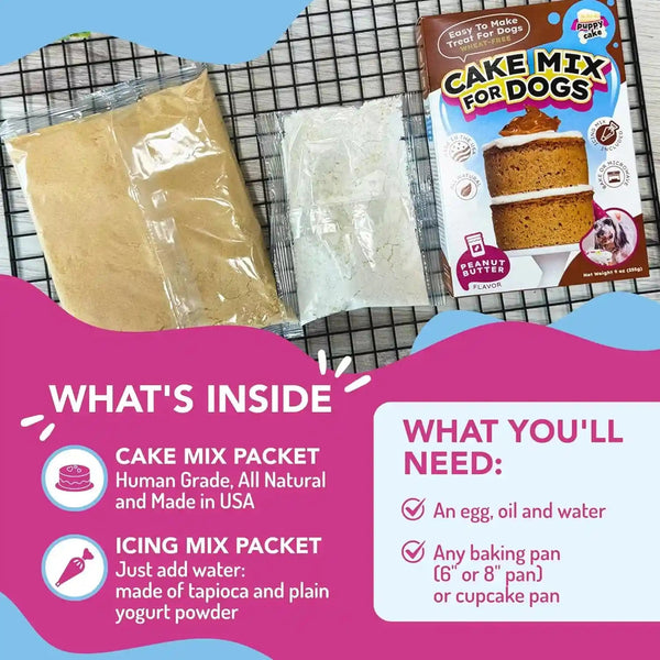 Puppy Cake Peanut Butter Dog Birthday Cake Mix with Icing - Wheat-Free, Easy to Bake/Microwave - Natural Ingredients - Made in the USA5