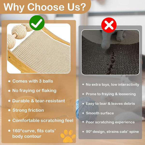 DWCN 3-In-1 Large Cat Scratcher Bed Hammock Lounge Scratching Post Scratch Pad with 3 Natural Sisal Balls - Furniture Protector Gift for Indoor Cats5