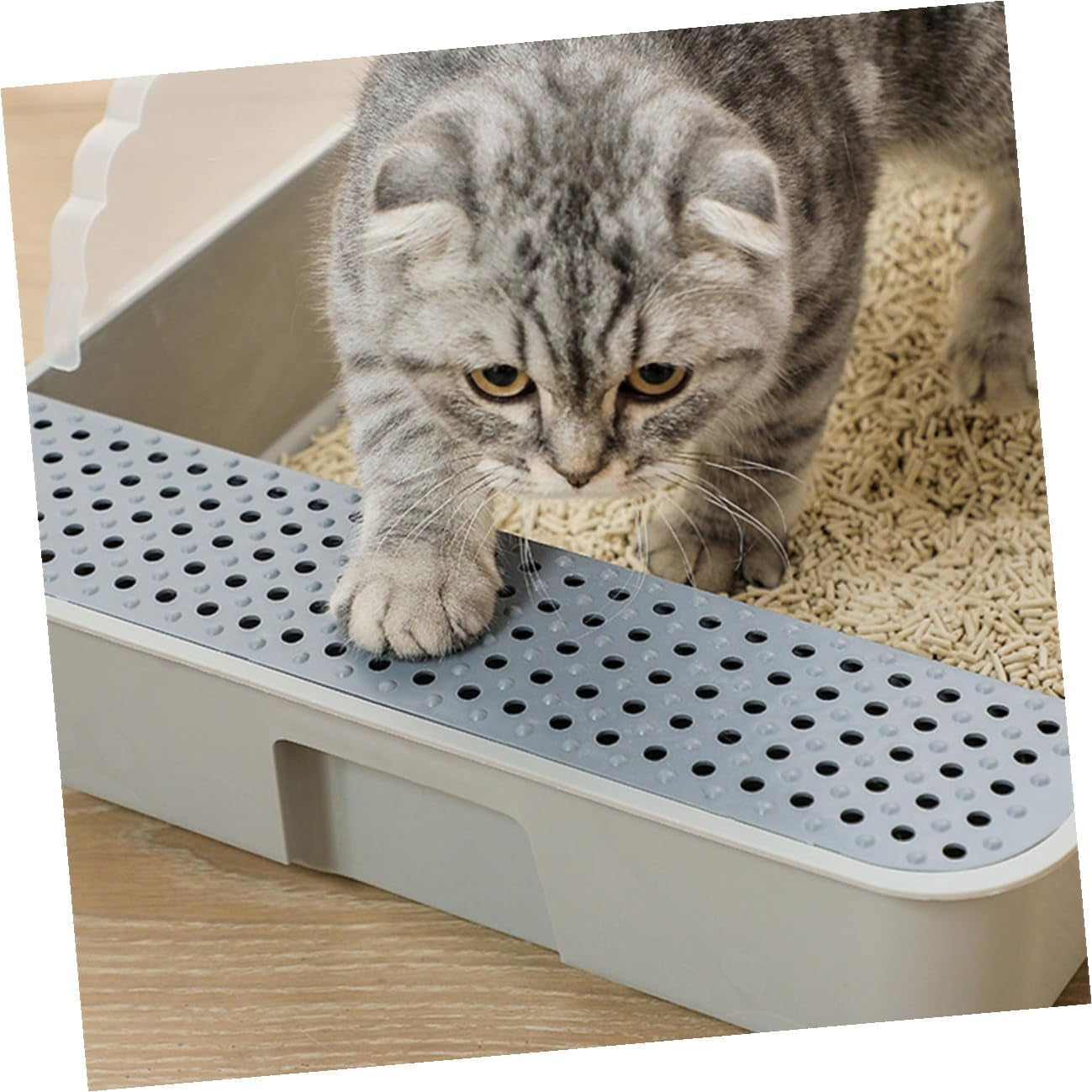 supvox-cat-litter-pan-toilet-semi-enclosed-anti-splash-resistant-plastic-litter-box-with-removable-cover-small-gray-for-kitten-housebreaking-and-indoor-use