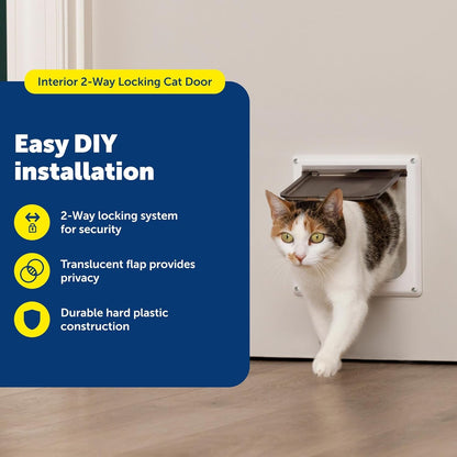 Petsafe Interior Cat Door, 2-Way Lock, White, Cats up to 15 Lb | High-Impact Frame with Transparent Flap, Fits Interior Doors, Hardware and Template Included3