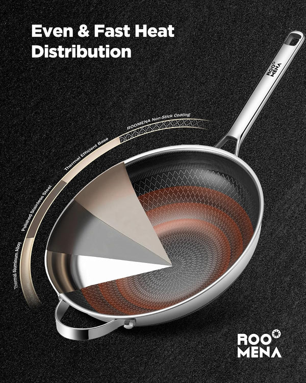Wok Pan with Lid, Hybrid Ceramic 13 Inch Tri-Ply Stainless Steel Woks & Stir-Fry Pans Nonstick, Non-Toxic, PFAS/PFOA/PTFE Free, Metal Utensil Safe, Dishwasher & Oven Safe, Induction Compatible6
