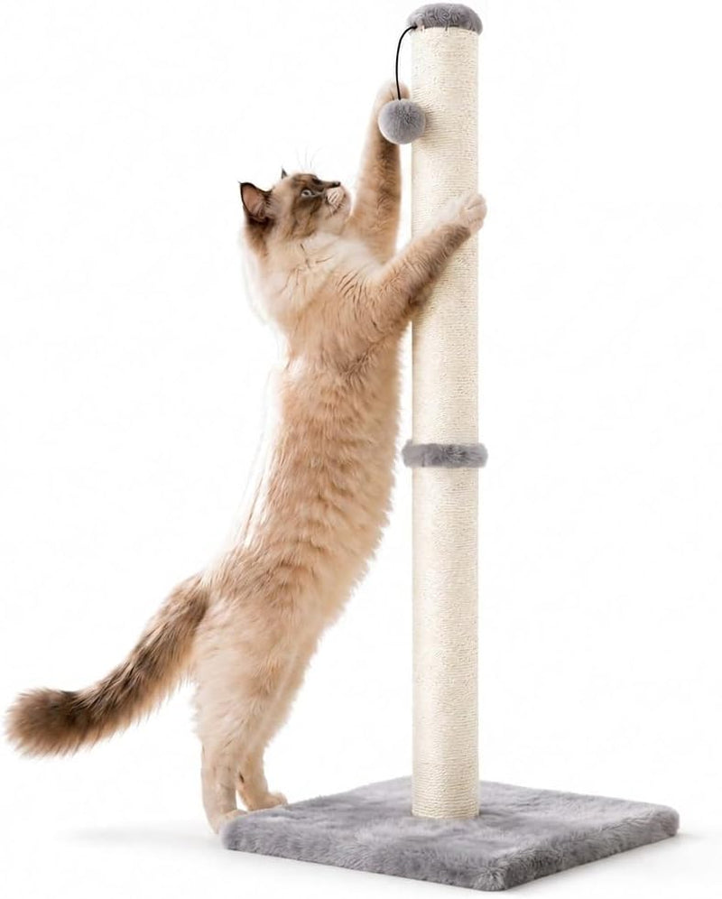 dimaka-29-height-tall-cat-scratching-post-claw-scratcher-with-sisal-rope-and-covered-with-soft-smooth-plush-vertical-scratch-full-strectch-for-standard-size-catsgrey-29-inches-for-all-cats