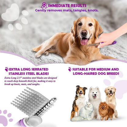 GENPEPADO Dematting Undercoat Rake Comb for Dogs & Cats with Long 2.5-In Stainless Steel Safety Blades for Removing Knots, Mats & Tangles - Pet Grooming Deshedding Brush Tool with Anti-Slip Grip4