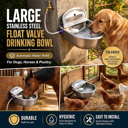 Tessco for You 2 Pack 1.2 Gallon Automatic Horse Water Bowl Large, Stainless Steel Dog Waterer Dispenser with Float Valve, Automatic Animal Waterer for Dog Chicken Pig Cattle Goat Farm, 4.5L/152 Oz8