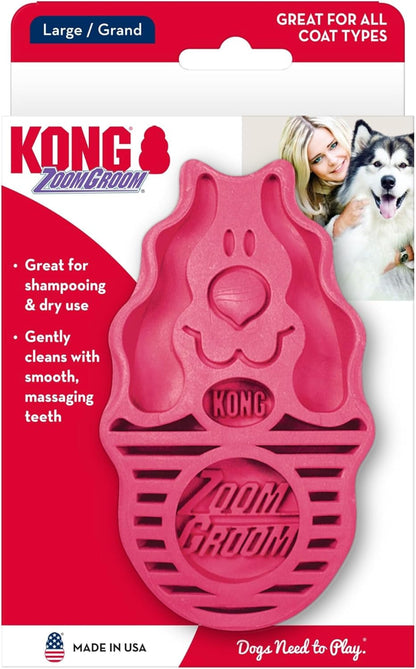 KONG - Zoomgroom - Dog Brush for Grooming and Shampooing - Red Brush for Large Dogs7