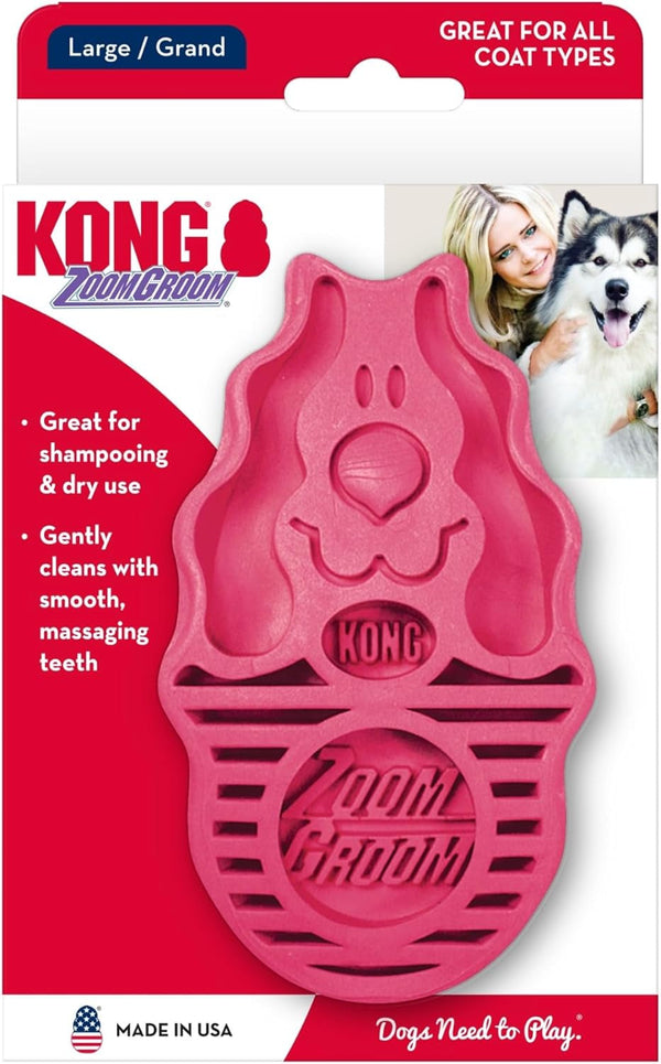 KONG - Zoomgroom - Dog Brush for Grooming and Shampooing - Red Brush for Large Dogs7