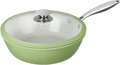 Nonstick Ceramic Frying Pan, Stir Fry Pans with Lid, Gas Electric & Induction Compatible (Green, Pan with Lid 12 Inch)5