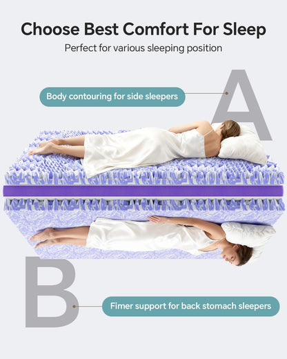Dual Layer 4 Inch Memory Foam Mattress Topper Queen | 2 Inch Gel Memory Foam and 2 Inch Pillow Top Mattress Pad Cover, 7-Zone Egg Crate & 2-In-1 Design (White)5