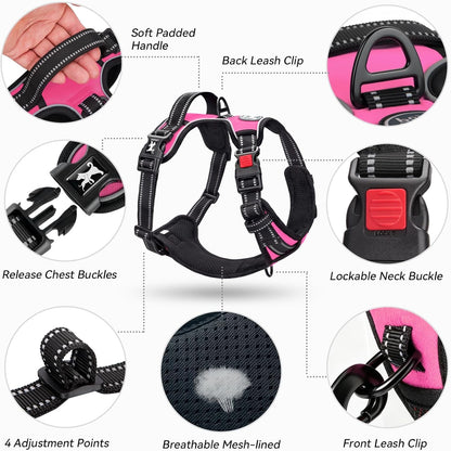 Poypet No Pull Dog Harness, No Choke Front Lead Dog Reflective Harness, Adjustable Soft Padded Pet Vest with Easy Control Handle for Small to Large Dogs(Pink, Medium)8