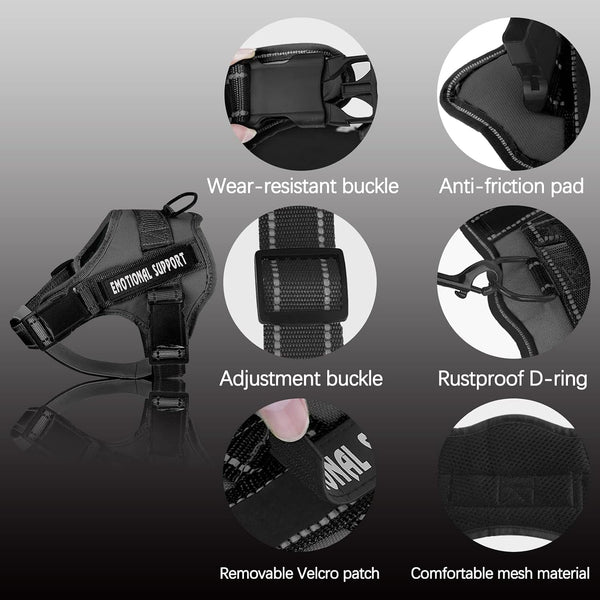 Voopet Service Dog Harness, Emotional Support Pet Vest Harness, Reflective Breathable & Adjustable No Pull ESA Harness for Small Medium Large Dogs (With 4 PCS Removeable Tags),Xx Small (Pack of 1)3