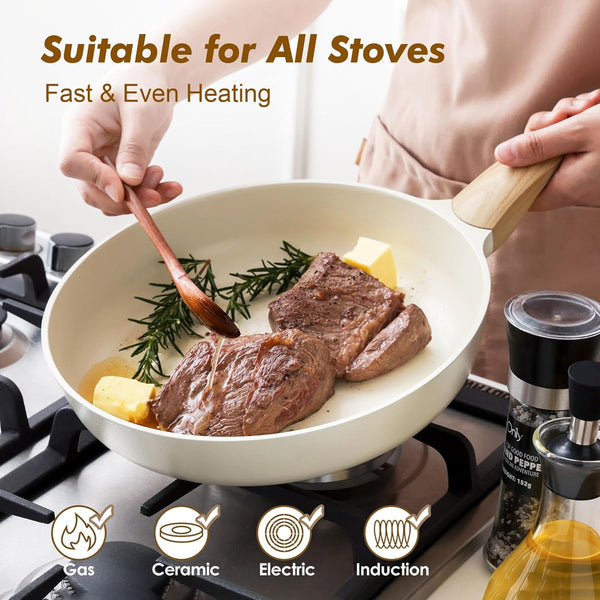 8Inch Ceramic Nonstick Frying Pan Small Skillet, White | Healthy Ceramic Coating Omelette Pan, Non-Toxic Kitchen Cooking Chef'S Pan, PFOA/PFAS/PTFE Free, Induction Compatible3