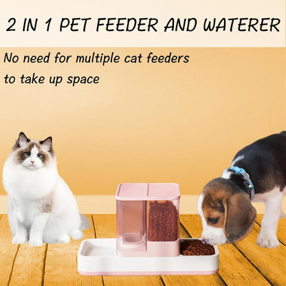 Tfwadmx Automatic Cat Food and Water Dispenser Gravity Dog Feeder Auto Cat Feeder 2 in 1 Pet Food Dispenser for Cats Small Dogs(Pink)2