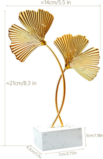 Metal Ginkgo Leaf Ornaments, Gold Ginkgo Leaf Desktop Decoration Sculpture, Modern Creative Home Décor Accents Statue for Office, Bedroom, Bookshelf2