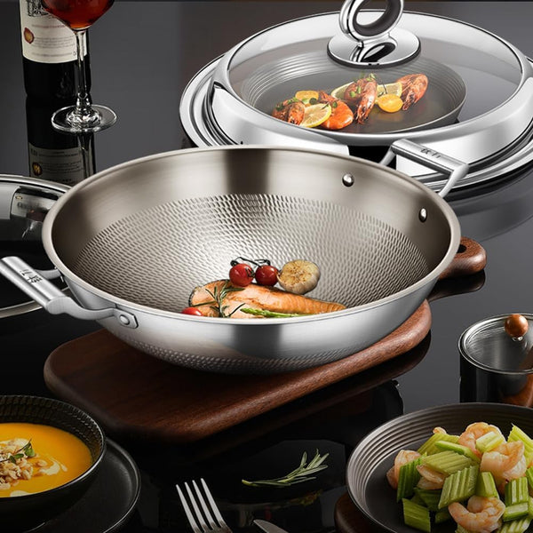 17.72 Inch Hammered Titanium Wok Double Handle with Lid Nonstick(With Lid 1 | Durable Scratch Resistant Uniform Heat Wok Designed for Stir Fry Cooking on All Types of Kitchen Stovetops8