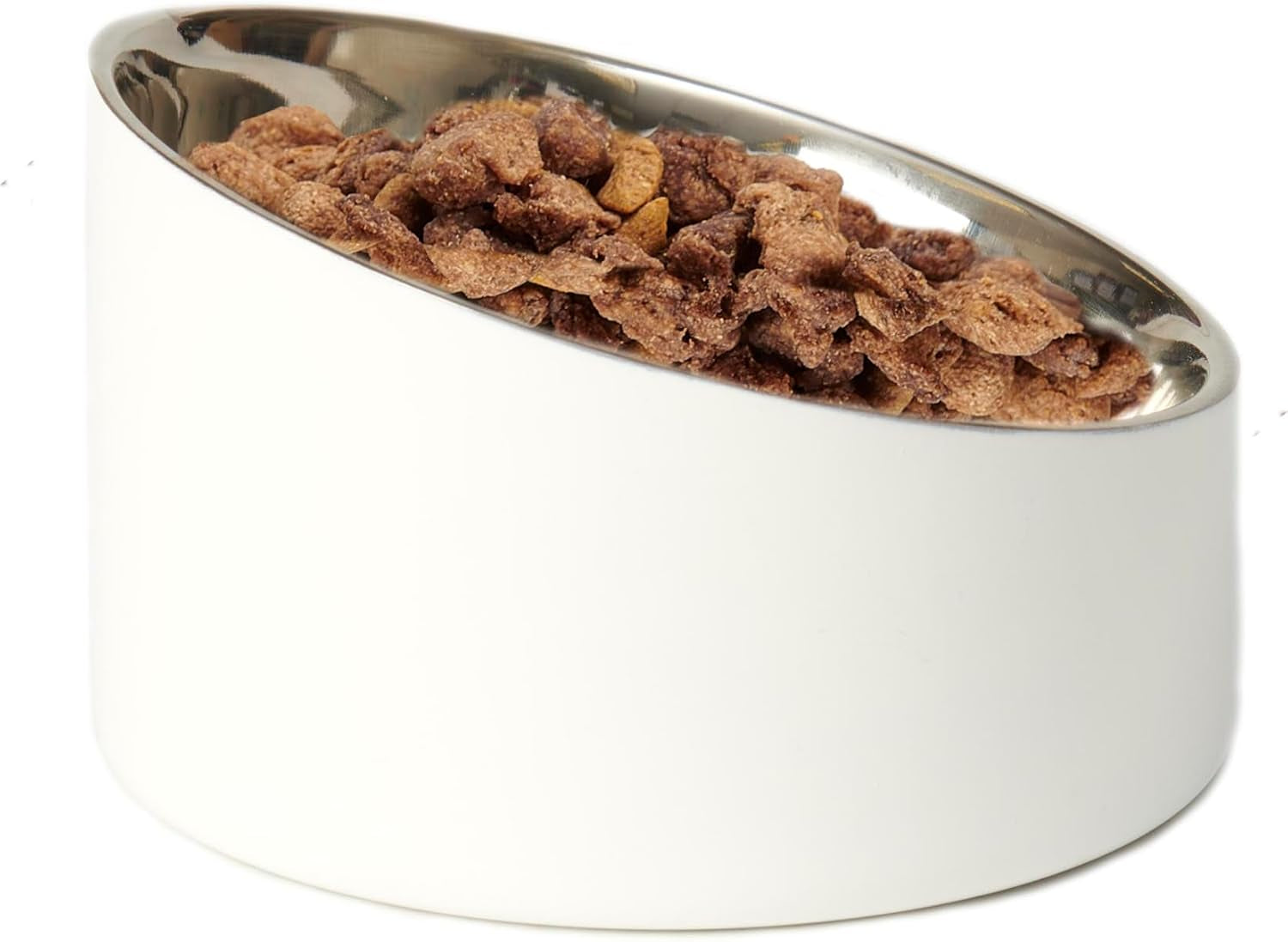 petrageous-18439-seychelles-stainless-steel-slanted-double-walled-dog-bowl-5-9-inch-width-and-3-74-inch-height-1-88-cups-capacity-white