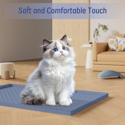 Silicone Large Cat Litter Mat 34" X 22", Cat Mat for Litter Box, Cats Litter Trapping Mat, Non-Slip and Waterproof, Raised Edges, Blue7