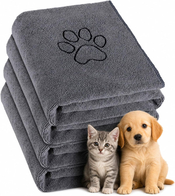 Chumia 4 Pack Dog Towels for Drying Large Microfiber Grooming Tools Absorbent Soft Bath Supplies with Embroidered Paw for Small Medium Pet Products(16 X 32 Inch,Black)11