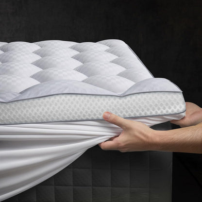 3 Inch Ultra-Fluffy Memory Foam Mattress Topper Queen for Back Pain, Soft Comfy Pillow Top Queen Mattress Topper with 4X Support, Mattress Pad with Breathable Air Mesh Sides, 6-21'' Deep Pocket1