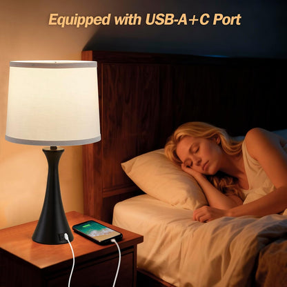 Touch Table Lamps Set of 2, 21" Bedside Lamps with USB C+A | 3 Way Dimmable Nightstand Lamps with Linen Shades, 2 LED Bulbs Included, Touch Lamp for Living Room, Bedroom and End Tables5