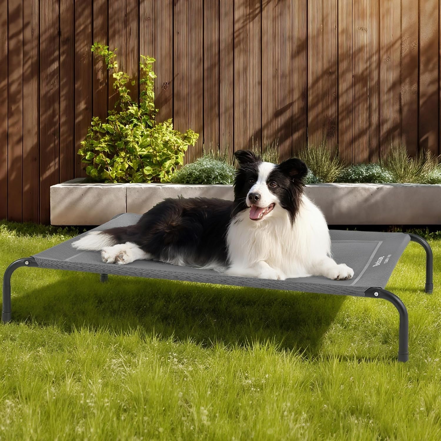 bedsure-outdoor-elevated-cooling-dog-bed-large-sized-dog-49in-grey-portable-raised-camping-pet-cot-hammock-breathable-teslin-mesh-weather-resistant-for-large-pets-up-to-85-lbs-easy-to-assemble