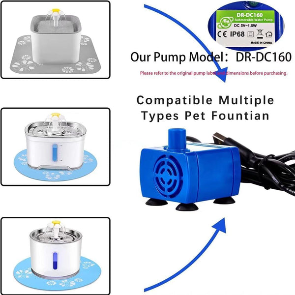 Cat Water Fountain Pump, Pet Water Fountain Pump Replacement Pump DR-DC160 Motor for for Round, Cubic, Flower Cap Cat Fountain2