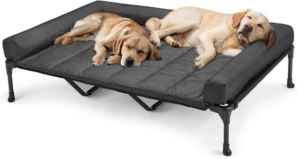 Veehoo Outdoor Elevated Dog Bed with Waterproof Bolster Cushion, Cooling | Raised Dog Bed with Removable & Washable Mat Topper, Breathable Mesh, Dog Couch Cot for Indoor Outdoor, 42", Large, Black20
