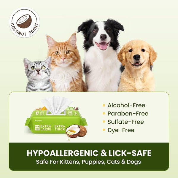 Hypoallergenic Pet Wipes for Dogs, Cats & Small Animals, 400 Coun | Quick Clean & Deodorize Paws, Butt, Eyes, Face & Fur | Daily Grooming Wipes | Extra Large & Thick | Coconut Scented3