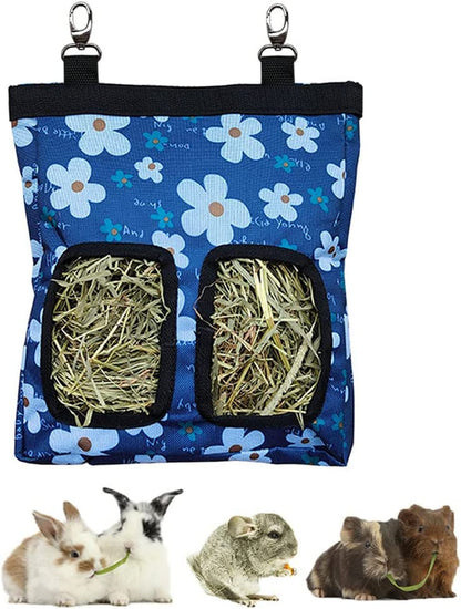RIOUSSI Guinea Pig Hay Feeder, Hanging Rabbit Hay Feeder Bag. Blueflower | Upgraded Double Layer Fabric | Bite Resistant | Cleaner Hay & Less Mess | Small Animal Hay Holder for Bunnies & Chinchillas1