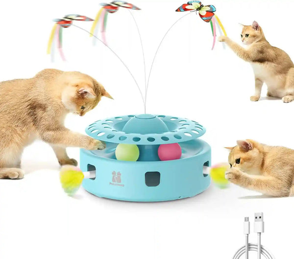 Potaroma Cat Toys 3In1 Automatic Interactive Kitten Toy, Fluttering Butterfly, Moving Feather, Track Balls, Dual Power Supplies, USB Powered, Indoor Exercise Kicker (Bright White) | Fluttering Butterfly, Moving Feather, Balls, Dual Power Supplies, USB Powered, Indoor Kitty Exercise Kicker (Bright White)7
