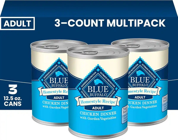 Blue Buffalo Homestyle Recipe Wet Dog Food Paté Variety Pack, Chicken Dinner & Beef Dinner with Garden Vegetables, Made with Natural Ingredients, 12.5-Oz. Can (6 Count, 3 of Each)18