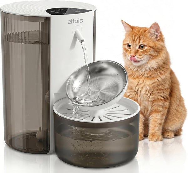 Cat Water Fountain No Filter, Cordless Rechargeable Pet Water Dispenser with 3L Large Capacity, Clean & Dirty Water Tanks, Stainless Steel Bowl for Cats Small Dogs1