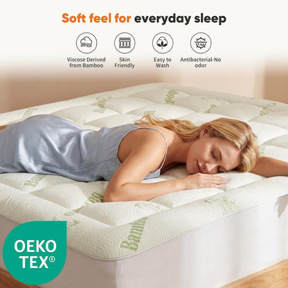 Ultra Soft Full Size Mattress Topper - Viscose Made from Bamboo Pillow Top Mattress Pad for Comfort & Support - Naturally Cooling for Hot Sleepers, Green | Ultra Soft Mattress Pad, Stretchable Pockets Fits 6"-18" Mattress, Breathable Cooling Topper for Back Pain Relief, Green3