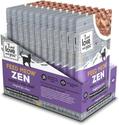 I and LOVE and YOU Feed Meow Tummy Wet Cat Food - Tuna + Pumpkin - Digestion Support, Grain Free, Shredded, 3Oz Pack of 1211