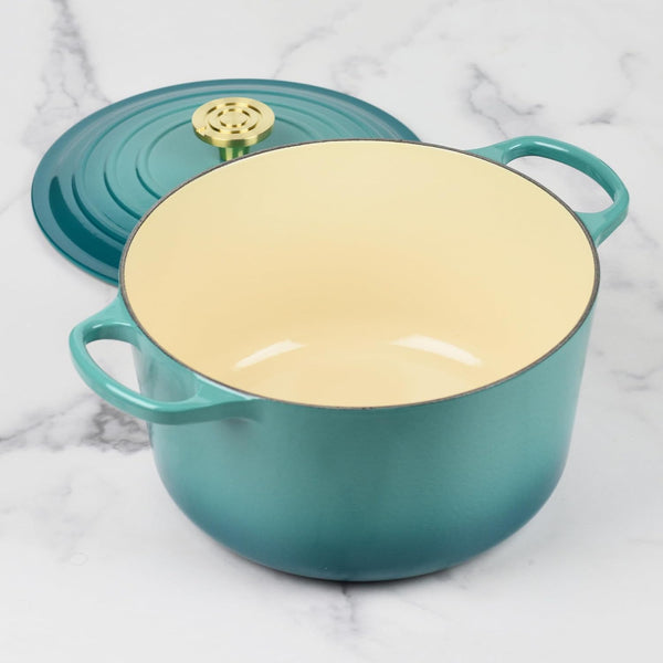 Le Creuset Signature 6.5-Quart Deep round Dutch Oven with Light Gold Crucible Knob - Enameled Cast Iron (Bleu Riviera)3