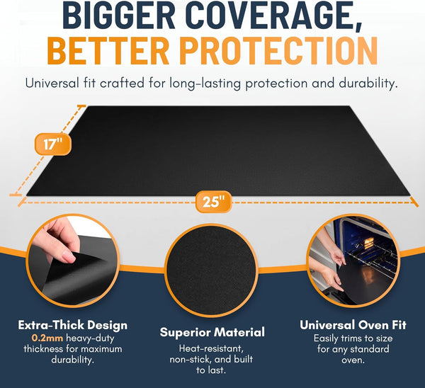 Oven Liners for Bottom of Oven - 2 Pack Large Heavy Duty Mats, 17”X25” Non-Stick Reusable Liner for Electric, Gas, Toaster Ovens, Grills - BPA & PFOA Free Kitchen Accessory to Keep Oven Clean (Black)3