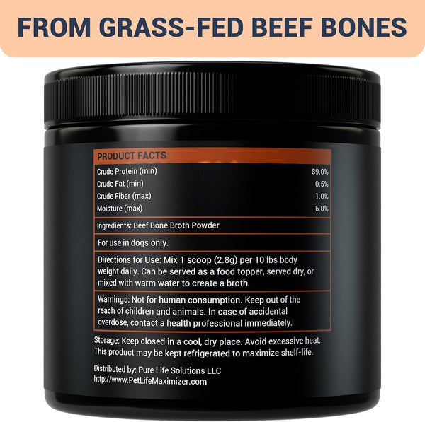 Beef Bone Broth for Dogs - High Protein Human Grade Food Topper for Joint, Bone, Immune, Digestive, Skin & Coat Support - Single Ingredient Dog Bone Broth, Unflavored Powder for All Ages & Breeds6