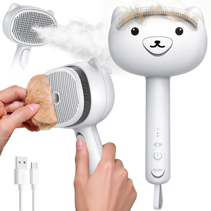 Self Cleaning Shedding Steam Cat Brush, Silicone Scraper Included | Dog Brush, Primecat, Cat Brushes for Shedding, USB Rechargeable, for Grooming & Haired Pets, Dogs & Cats, White1