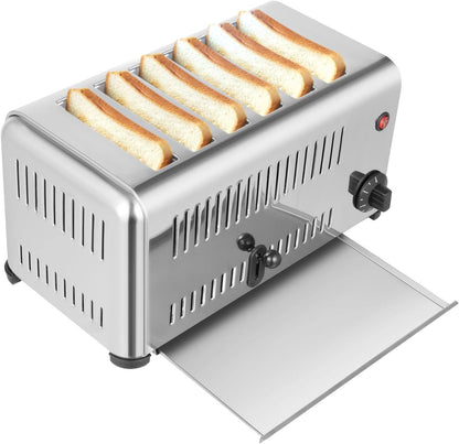 6-Slice Commercial Toaster, 1680W Stainless Steel Wide Slot Toaster with Timer & Removable Crumb Tray, for Restaurant, Cafe, Bakery, Home Kitchen Countertop Use1