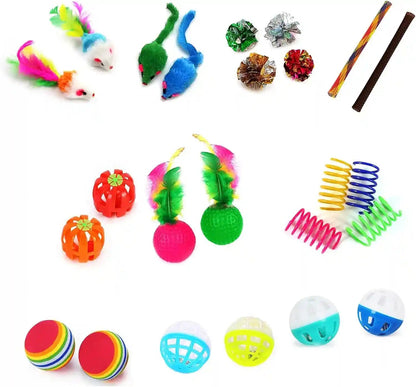 Icagy 25 Pcs Cat Toys for Cats, Indoor Kittens - Interactive Variety Pack, 45 Inches Rainbow Cat Tunnel, Feather Teaser, Feather Golf, Mice, Springs, Balls, Noise Toys - Rainbow/Colorful 45"9