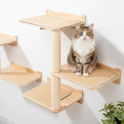 Cat Wall Shelves, 2-Tier Cat Shelves with Sisal Scratching Post, Sisal Mat Solid Pine Wood Wall Mounted Cat Climbing Furniture, Modular Design7