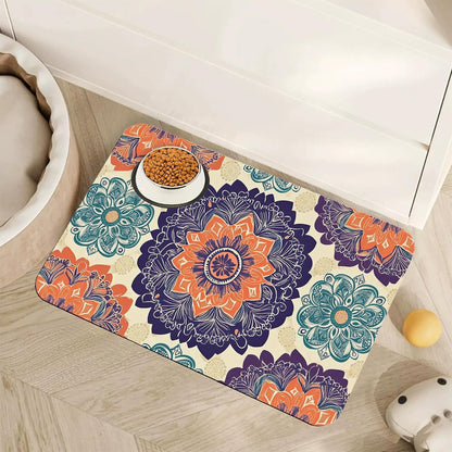 Marble Dog Cat Food Mat,Blue Teal Turquoise Gold Absorbent Pet Feeding Mat with Rubber Backing,Non-Slip Water Bowl Placemat,Indoor Pet Accessories Supplies 12"X20"11