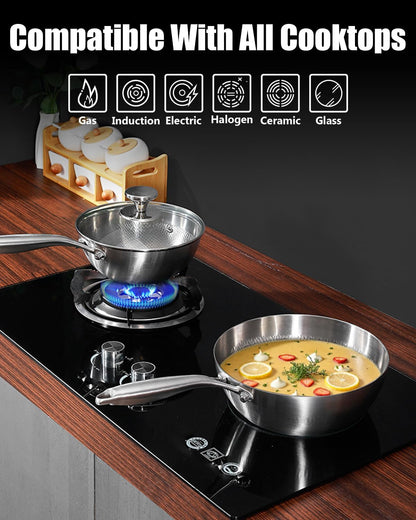 Pure Titanium Wok, Titanium Pans for Cooking, PFAS/PFOA/PTFE Free Cookware,With Lid,8.66In | Multifunctional Ultra-Durable Scratch-Resistant Non Stick Even Heating, Dishwasher&Oven Safe, Kitchen Induction Compatible5