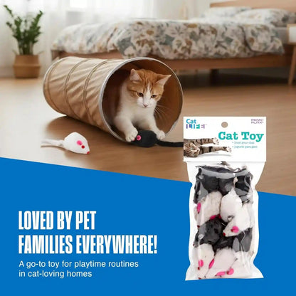 Penn-Plax Play Fur Mice Cat Toys, 12 Pack - Soft Polyester with Rattling Sound for Interactive Play, Exercise & Hunting - Lightweight Cat Toy Set for All Ages & Breeds - Black, White & Gray - 2 Inches7