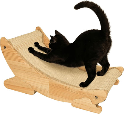 Sisal Cat Scratcher Bed Scratch Chair Aesthetic Cat Lounger Natural Wood Scratch Post Replaceable Sisal Mat with Catnip and Felt Pads,Medium Size(Cloud Edge)10