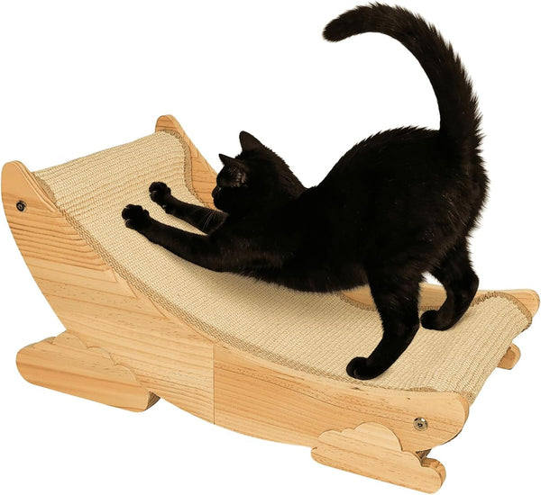 Sisal Cat Scratcher Bed Scratch Chair Aesthetic Cat Lounger Natural Wood Scratch Post Replaceable Sisal Mat with Catnip and Felt Pads,Medium Size(Cloud Edge)10